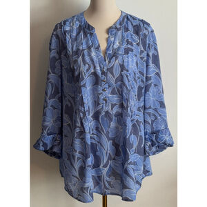 Women's Cocomo Woman Blue Floral Tunic Top Plus Size 3X